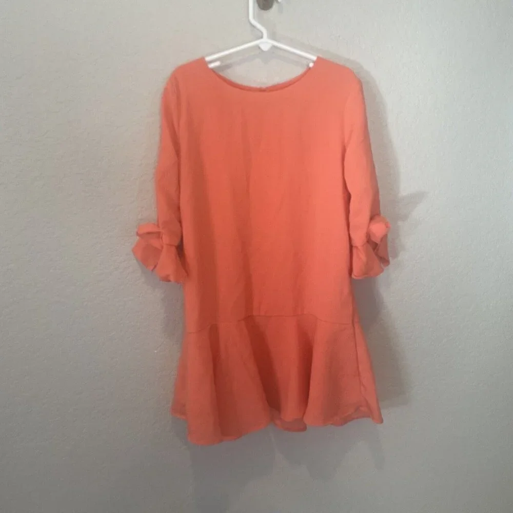 Gymboree Dress Girls Size 7 Orange Ruffle Sleeves Easter Drop Waist Rayon Spring